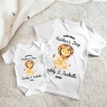 Personalized Cute Parent-child Lion 100% Cotton Baby Bodysuit Matching Adult T-shirt with Name and Year First Father's Day Gift for Newborn New Dad