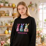 Personalized Diamond Rabbit Pattern T-shirt  Sweatshirt Hoodie with Name Everyday Outfit Easter Birthday Gift for Mother Women