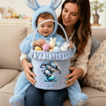 Personalized Funny Easter Bunny Eggs Plaid Easter Basket with Name and Ruffles Eggs Hunting Party Easter Gift for Kids