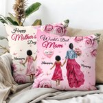 Personalized Rose Cartoon Mom Kid Soft Throw Pillow Cover with Name Home Decor Mother's Day Gift for Mother Grandma