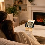 Photo personnalisée Support portable détachable en bambou pour téléphone et Ipad avec nom, texte et date Organisateur de bureau Utilisation quotidienne Cadeau d'anniversaire pour la famille