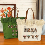 Henkilökohtainen Highland Cow Canvas Kangas Kangaskassi kanssa 1-8 nimet ja otsikko Travel Essentials Äitienpäivä lahja äidille isoäidille