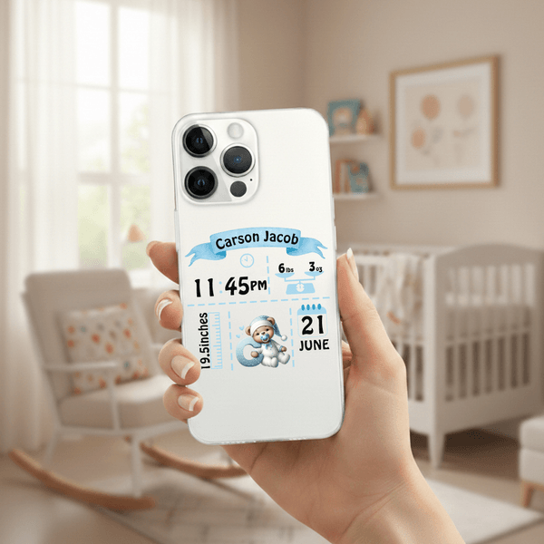 Personalized Cute Bear Pattern Initial Phone Case for iPhone with Name Birthday Gift for Newborns New Parents