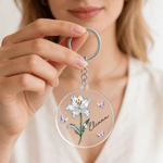 Personalizzato imitazione di cristallo stile nascita fiore portachiavi in acrilico con nome Festa della mamma regalo di compleanno anniversario per le donne