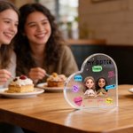 Placa acrílica personalizada en forma de corazón con los nombres del personaje de dibujos animados Bestie Decoración de escritorio Regalo de cumpleaños para amigos