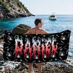 Toalla de playa de gran tamaño, de secado rápido, con nombre, personalizada, con diseño de metal pesado, esencial para viajes, para fiestas en la playa, regalo de cumpleaños para los amantes del punk 