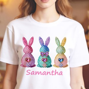 Personalised Diamond Rabbit Pattern T-shirt  Sweatshirt Hoodie with Name Everyday Outfit Easter Birthday Gift for Mother Women