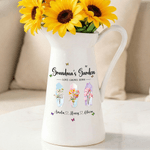 Personalized 1-8 Watercolor Birth Flowers Butterfly Ceramic Vase with Names and Handle Home Decor Mother's Day Birthday Gift for Mom Grandma