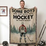 Couverture douce personnalisée avec nom et numéro de joueur de hockey Anniversaire Utilisation quotidienne Cadeau de jour de match pour les fans de hockey Athlètes