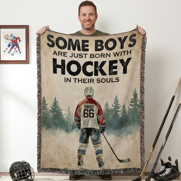 Coperta morbida da lancio personalizzata con nome e numero Giocatore di Hockey Design Compleanno Uso quotidiano Regalo per i tifosi di Hockey Atleti