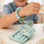 Personnalisé Personnalisé Personnage Cartoon Fleur de Naissance Bracelet Porte Clé Porte Carte avec Bracelet en Perles et Nom Cadeau d'Anniversaire pour les Enfants