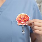 Personalized Birth Flower Acrylic Badge Reel with Name Appreciation Nurse Week Valentine's Day Gift for Doctor Nurse Medical Staff