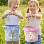 Personalised Cute Peter Rabbit Duck Sheep Plaid Bucket Basket with Name and Ruffles Easter Egg Hunting Easter Party Favors Gift for Kids