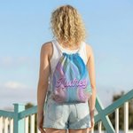 Personalized Fantasy Rainbow Color-Blocking Name Quick Dry Microfiber Beach Towel and Drawstring Bag Set Vacation Birthday Gift for Family Friends