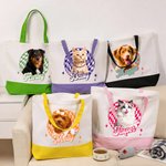 Personalized Oil Painting Pet Photo Checkered Large Capacity Tote Bag with Name Daily Use Birthday Gift for Pet Lovers Owners