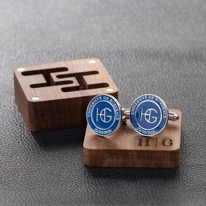 Paire de Boutons de Manchette Personnalisée avec Initiales et Textes Boîte en Bois à Choix Cadeau Mariage Anniversaire pour Homme