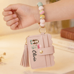 Personnalisé Personnalisé Personnage Cartoon Fleur de Naissance Bracelet Porte Clé Porte Carte avec Bracelet en Perles et Nom Cadeau d'Anniversaire pour les Enfants