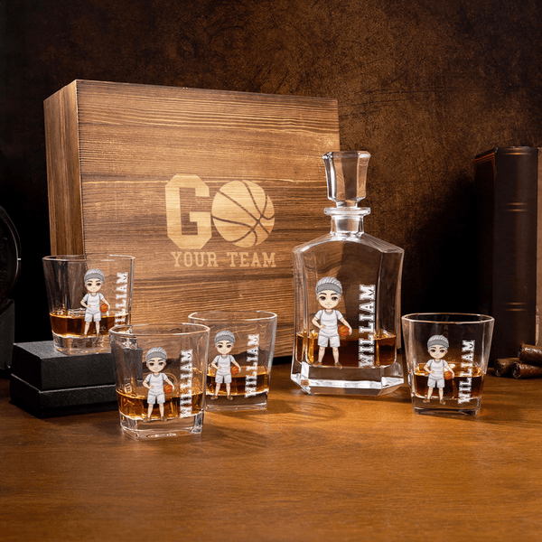 Personalised Ball Cartoon Character Whiskey Decanter with Name and Number Birthday Game Day Gift for Sport Lovers