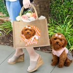 Personalised Oil Painting Style Pet Photo Checkered Jute Tote Bag with Name Daily Use Birthday Gift for Women Pet Owners