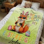 Personalised Don't Touch My Easter Eggs Animal Soft Throw Blanket with Name Easter Egg Hunting Easter Party Favors Gift for Kids
