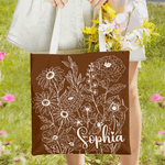 Personalised Hand Painted Flower Tote Bag with Name Daily Use Travel Essential Birthday Gift for Woman Girl