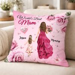 Personalized Rose Cartoon Mom Kid Soft Throw Pillow Cover with Name Home Decor Mother's Day Gift for Mother Grandma