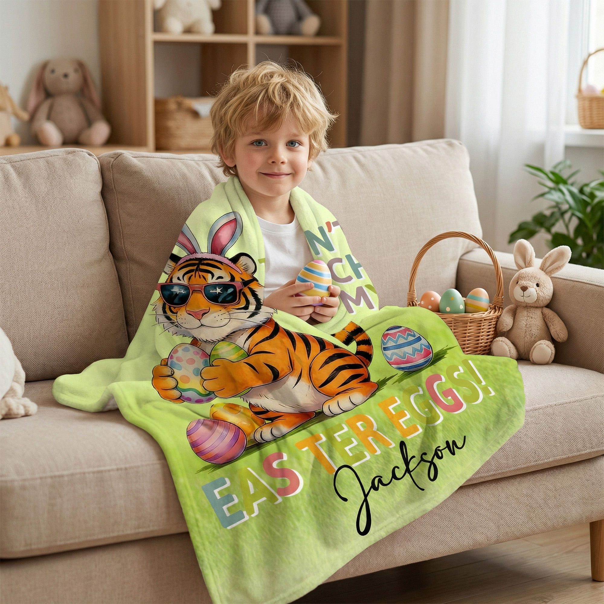 Personalized Don't Touch My Easter Eggs Animal Soft Throw Blanket with ...