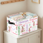 Personalized Cute Balloon Peter Rabbit Word Cloud Reusable Easter Storage Basket with Name and Handle Daily Use Easter Gift for Boys Girls