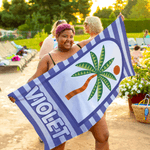 Personalized Palm Tree Striped Quick Dry Oversized Microfiber Beach Towel with Name Summer Holiday Travel Use Birthday Gift for Family Friends