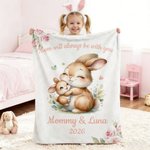 Personalized Cute Elephant Rabbit Animal Design Soft Throw Blanket with Name and Year 1st Mother's Day Home Decor Birthday Gift for Kid Mom
