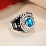 Personalized Birthstone Zodiac Mascot Sterling Silver Signet Ring with Engraved Text Anniversary Graduation Gift for High School University Graduates