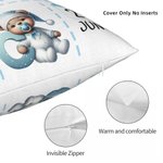 Personalized Cute Bear Pattern Initial Soft Throw Pillow Cover with Name and Birth Information Nursery Room Decor Birthday Gift for Newborns