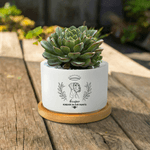 Personalised Angel Halo Pet Line Design Ceramic Succulent Planter Pot with Name and Bamboo Tray Loss of Pet Memorial Gift for Pet Owner