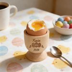Personalised Bunny Design Wooden Easter Egg Musical Shaker Egg Cup with Engraving Name Text and Year Easter Egg Hunt Party Gift for Kids