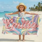 Personalized Fantasy Rainbow Color-Blocking Name Quick Dry Microfiber Beach Towel and Drawstring Bag Set Vacation Birthday Gift for Family Friends