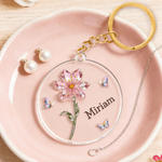 Personalizzato imitazione di cristallo stile nascita fiore portachiavi in acrilico con nome Festa della mamma regalo di compleanno anniversario per le donne