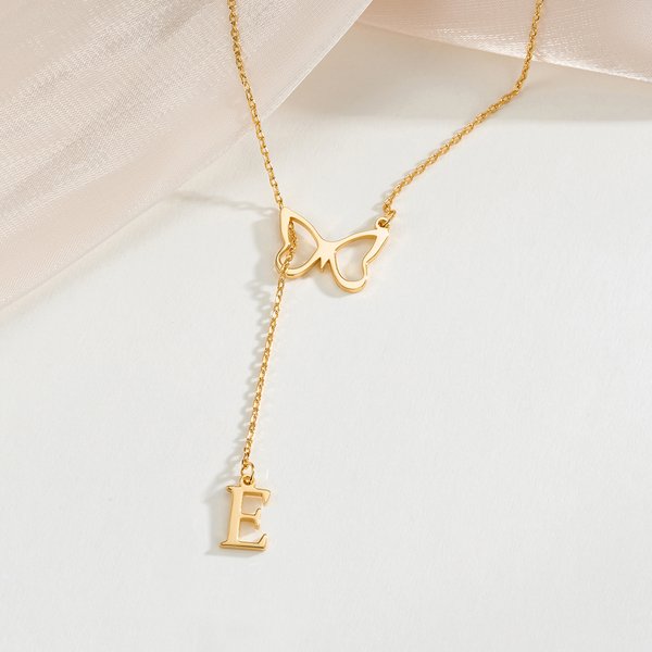 Personalised Minimalist Butterfly Necklace with Letter Dainty Jewellery Mother's Day Birthday Anniversary Party Gift for Women