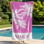Personalised Fresh Palm Tree Oversized Quick Dry Beach Towel with Name Travel Essential Beach Party Birthday Gift for Women Girls