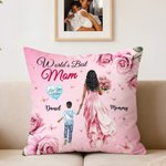 Personalized Rose Cartoon Mom Kid Soft Throw Pillow Cover with Name Home Decor Mother's Day Gift for Mother Grandma