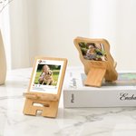 Photo personnalisée Support portable détachable en bambou pour téléphone et Ipad avec nom, texte et date Organisateur de bureau Utilisation quotidienne Cadeau d'anniversaire pour la famille