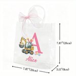 Personalized Cute Bunny Ears Excavator Initial Clear Gift Bag with Name Easter Holiday Party Favors Gift for Boys Girls
