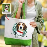 Personalized Oil Painting Pet Photo Checkered Large Capacity Tote Bag with Name Daily Use Birthday Gift for Pet Lovers Owners