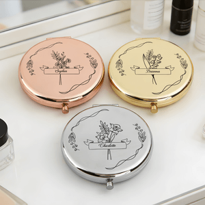 Personalisierte Geburt Blume Portable Folding Pocket Make-up-Spiegel mit Namen Muttertag Hochzeit Geburtstag Geschenk für Brautjungfer Frau