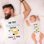 Personalised Coloured Milk Bottles and Beer 100% Cotton Dad and Baby Matching Shirt Father’s Day Gift for Baby and Men