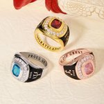 Personalized Birthstone Zodiac Mascot Sterling Silver Signet Ring with Engraved Text Anniversary Graduation Gift for High School University Graduates