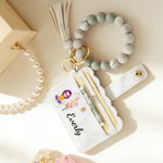 Personnalisé Personnalisé Personnage Cartoon Fleur de Naissance Bracelet Porte Clé Porte Carte avec Bracelet en Perles et Nom Cadeau d'Anniversaire pour les Enfants