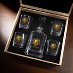 Personalized Vintage Golden Shield Initial Whiskey Decanter with Name Father's Day Birthday Gift for Men Whiskey Lovers