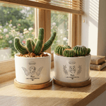 Personalised Angel Halo Pet Line Design Ceramic Succulent Planter Pot with Name and Bamboo Tray Loss of Pet Memorial Gift for Pet Owner