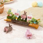 Personalized Cute Family Bunny Tree Stump Figurines with 2-8 Names and Text Home Decor Holiday Christmas Gift for Family Grandmother Grandfather