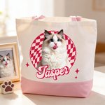 Personalized Oil Painting Pet Photo Checkered Large Capacity Tote Bag with Name Daily Use Birthday Gift for Pet Lovers Owners